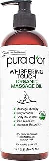 PURA D'OR Organic Massage Therapy Oil (16oz) USDA Certified Almond, Apricot, Argan, Ginger, Jojoba, Lavender Oils for Silky & Softer Skin, Body Moisturizer & Skin Lubricant (Packaging May Vary)