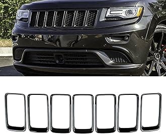 7Pcs Front Bumper Rings Grill Vent Insert Trim Cover Compatible with 2014 2015 2016 Jeep Grand Cherokee Gloss Black