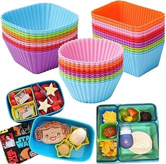 Silicone Bento Lunch Box Dividers 3 Shapes of Standard Round & Square & Rectangle - Reusable Silicone Cupcake Liners Non-Stick Muffin Cups for Baking