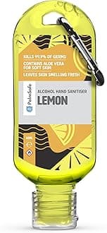 Lemon 60ml Anti Bacterial Premium Hand Sanitiser Travel Size Refillable Clip Bottle Quick Drying Non Sticky Extra Moisturising Kills 99.9% of Viruses and Bacteria