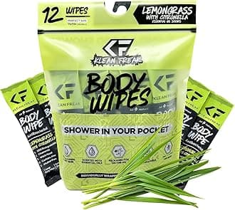 The Klean Freak Body Wipes - 12 count Individually Wrapped | Showerless Body Wipe for Women & Men | Sustainable Bodywipes for Gym, Travel, Camping | Lemongrass Citronella