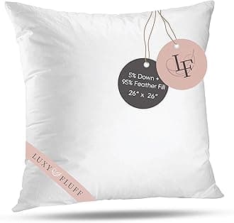 Throw Pillow Insert, Indoor Decorative Pillows, for Couch, Sofa or Bed, Cushion Sham Stuffer, Down and Feather Filled, with 100% Cotton Cover 233 Thread Count (26" x 26")