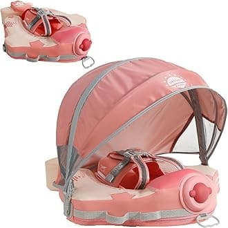 Mambobaby Float with Canopy Baby Float No.7 Airplane - AnjeeIOT Add Tail Baby Pool Swim Float Air Free Solid Swimming Trainer Non-Inflatable Water Floats for Infant 3-48 Months, Pink