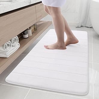 Memory Foam Bath Mat, 55" x 24", Ultra Soft and Non-Slip Bathroom Rugs, Water Absorbent and Machine Washable Bath Rug Runner for Bathroom, Shower, and Tub, White