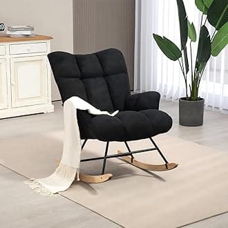 Rocking Chair Nursery Teddy, Upholstered Baby Fluffy Glider Rocker for Adults Small Spaces Indoor, Comfy Sherpa Compact Nursing Chairs for Living Room, Classroom, Bedroom, BlackOEKO-TEX STANDARD 100