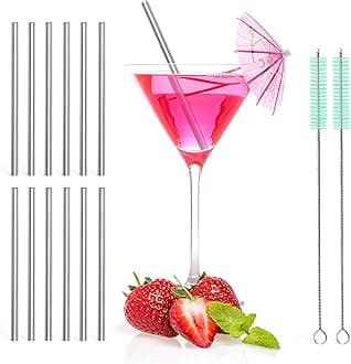 Teivio 12 Pack + Cleaning Brush, 5-inch Extra Short Reusable Stainless Steel Drink Straws for Cocktails, Small Glasses or Cups (Silver)