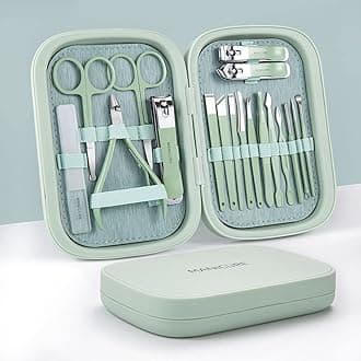 Professional Manicure Set - 18 Pieces Nail Clippers Set, Pedicure Kit and Grooming Kit, Stainless Steel Nail Care Tools with Portable Travel Case for Men Women Gift (Green)