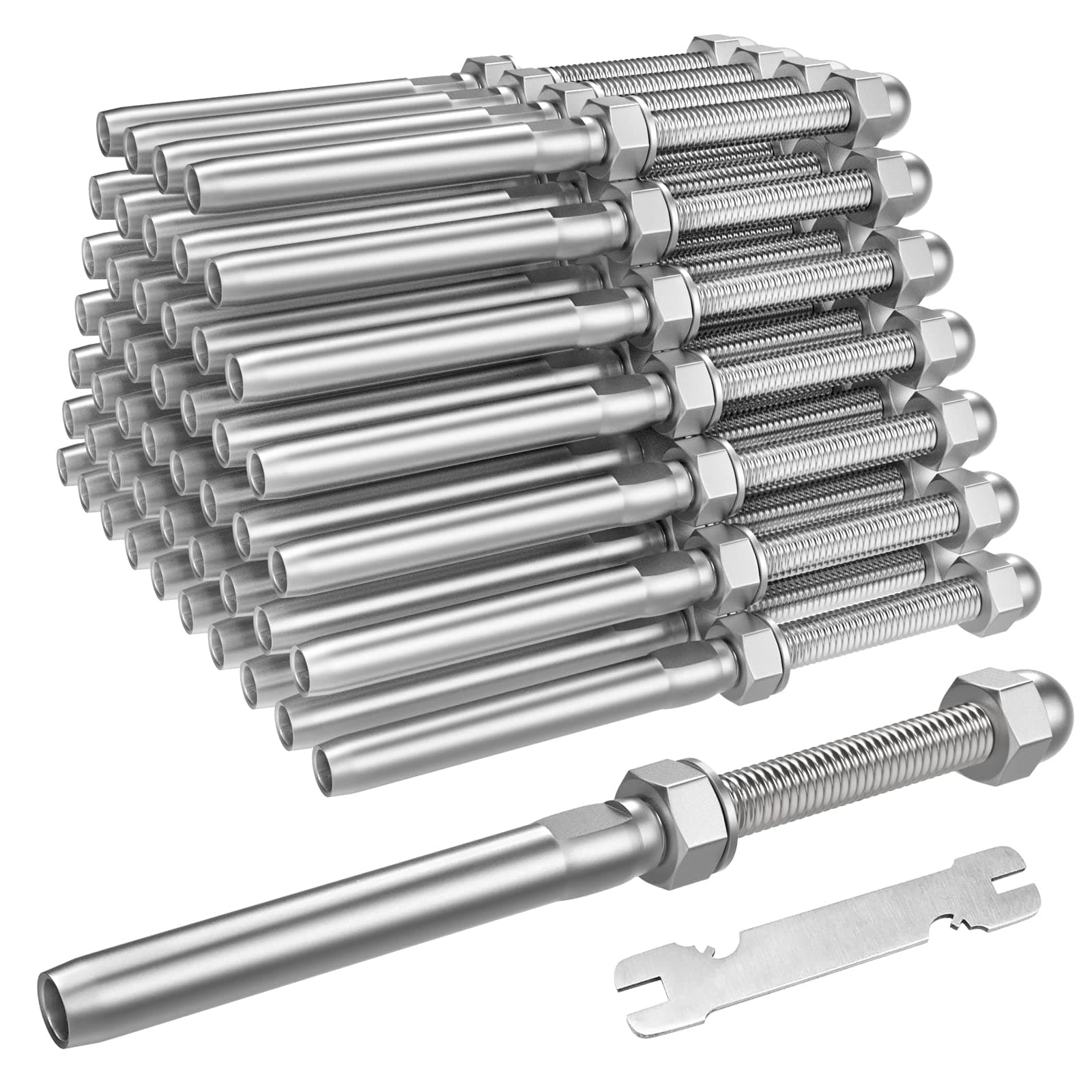 BLIKA 50 Pack 3/16" Cable Railing Swage Threaded Stud Tension End Fitting Terminal for 3/16" Cable Deck Railing Hand Swage T316 Stainless Steel Marine Grade, Swage Threaded Terminal