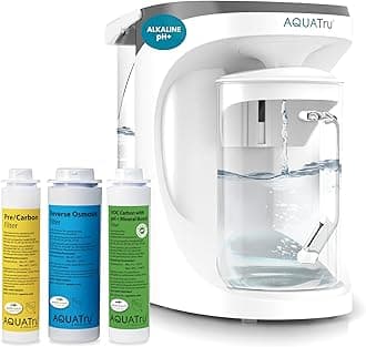 AquaTru Carafe Alkaline Countertop Water Filter | Certified 4-Stage RO System Removes 84 Contaminants Including Permanent Chemicals, Lead and Fluoride | Adds Healthy Minerals | No Plumbing