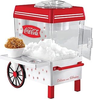 Nostalgia SCM550COKE Coca-Cola Countertop Snow Cone Maker Makes 20 ICY Treats, Includes 2 Reusable Plastic Cups & Ice Scoop – White/Red