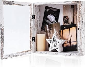 Muzilife 11x11 Shadow Box Picture Frame - 2.16" Deep Wood & Glass Square Display Case Ready to Hang Memory Box Baby Sports Memorabilia, Pins, Awards, Tickets, and Photos, Rustic White