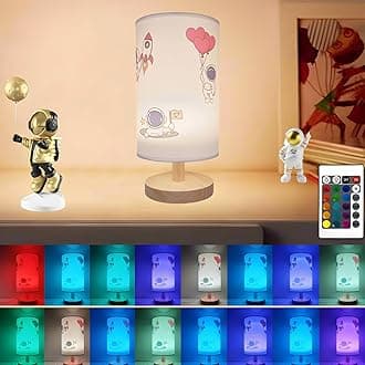 Astronaut Bedside Table Lamp for Bedroom Nightstand-16 Colors Small Night Stand Light Lamp with Remote Control and LED Bulb,Study Reading Desk Lamps for Kids Room,Room Decoration Gifts (A)