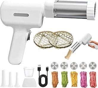 String Hopper Maker Electric, Idiyappam String Hoppers, 5-in-1 Electric Pasta Makers with 5 Interchangeable Molds, Handheld Spaghetti Makers, Portable Noodle Machine with Dough Cutter (white)