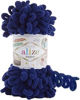 Alize Puffy Knitting Yarn 100 g, Patented Innovation, Loop Knitting without Needles, Colour: 360 Dark Blue