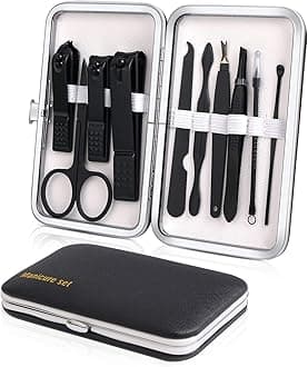Manicure Set, Travel Mini Nail Clippers Kit Pedicure Care Tools, 10pcs Stainless Steel Grooming kit (Black)