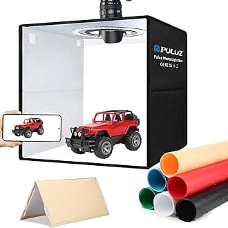 PULUZ Light Box Photography Kit, 12"x12" Portable Photo Studio Shooting Tent CRI 97 Dimmable LED Light with Double-Sided Reflector Board & 6 PVC Backdrops