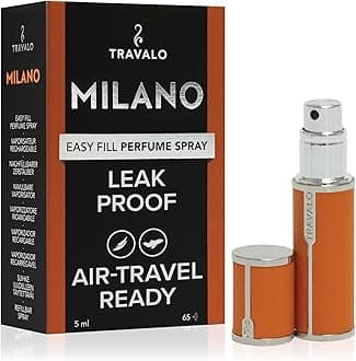 Travalo Milano Perfume Atomizer - Leak-Proof and TSA Approved for Air Travel - Reusable, Airtight, Easy Fill Mini Pump Sprayer - Lightweight, Vegan Leather with Polished Metal Outer Shell - Orange