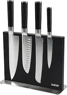 5-Piece Magnetic Forged Kitchen Knife Block Set – 1.4116 German Steel Cutlery with Magnetic Knife Holder – Professional Chef Knife Set