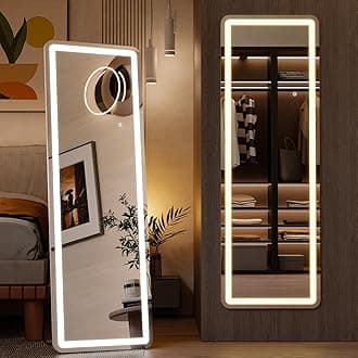 Full Length Mirror with LED Lights, 60"x16"Floor Mirror with Dimming & 3 Color Lighting, Led Mirror Full Length with Stand for Bedroom, Dressing Room, Rectangle