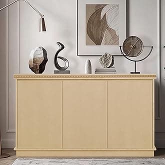 LKTART 55" Buffet Cabinet with Storage Accent Sideboard Storage Cabinet Modern Credenza with Magnetic Door Latches Adjustable Shelf for Living Room Kitchen(Natural)