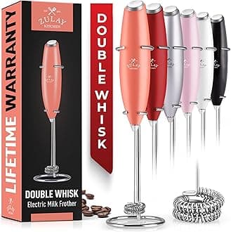 Zulay Kitchen Double Whisk Milk Frother – Handheld Foam Maker for Coffee, Lattes, Matcha, Hot Chocolate & Cappuccinos – Whip Creamy Froth in Seconds, Portable & Easy to Use