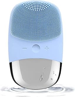 Facial Cleansing Brush, 3-in-1 Electric Silicone Face Scrubber, Vibrating Massager, IPX7 Waterproof, USB Rechargeble Face Scrubber Brush for Deep Cleanning, Blackhead Remover, Exfoliating (Blue)