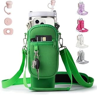 linmaya Water Bottle Carrier Bag with Phone Pocket for Stanley 40/30 oz Tumbler Neoprene Water Bottle Holder Pouch with 2 Adjustable Strap & 3 Leak Stoppers for Stanley Cup Accessories