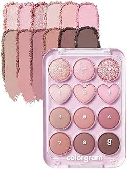 COLORGRAM Eyeshadow Palette Pin Point 02 Pink + Mauve = | Ultra Blendable Matte Eyeshadow Glitter Shimmer for Daily Makeup, K-Beauty Eye Palette with Calculator Design, Easy to Use