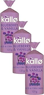 Kallo Blueberry & Vanilla Corn & Rice Cakes, Wholegrain Low Fat Healthy Snacks for Adults & Children, Vegan Friendly, Gluten Free, No Artificial Flavours or Preservatives, Single Pack – 1 x 131g