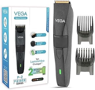 – P-2 Beard Trimmer for Men | Titanium Blades | 40 Length Settings | 160 Min Runtime | 2 Comb Attachment | Cord & Cordless Use | Type-C Fast Charging | Battery Powered | (Power Series P2, VHTH-26)