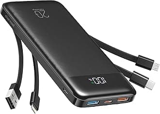 charmast 20000mAh Portable Charger with Built in Cables, 22.5W Travel Power Bank Fast Charging, USB C Cell Phone Battery Pack for iPhone 16/15/14/13/12/11 Series, iPad, Samsung, Android, Tablet