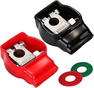Battery Terminal Connectors, Military Spec Positive Negative Heavy Duty Auto Car Marine Battery Terminal,with 4 Pcs 2 Gauge 3/8" Copper Lugs,4 Heatshrink,2 Cover and Anti Corrosion Washers (cover)