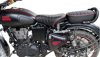 Sahara Seats Leather Finish Seat Cover Black and Red Compatible with Royal Enfield Classic 350/500