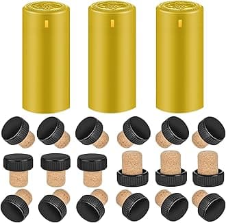 PVC heat shrink capsules 40 count golden and 40 wine bottle cork stoppers, wine preservation set for cruise, wine seal shrink wrap sleeves caps tops wine capsules for home cellars
