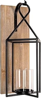 Homemory Wall Candle Sconce, Wood Rustic Candle Holder Decorative Candle Lantern with Glass Holder, Wall Decorations for Living Room, Dining Room