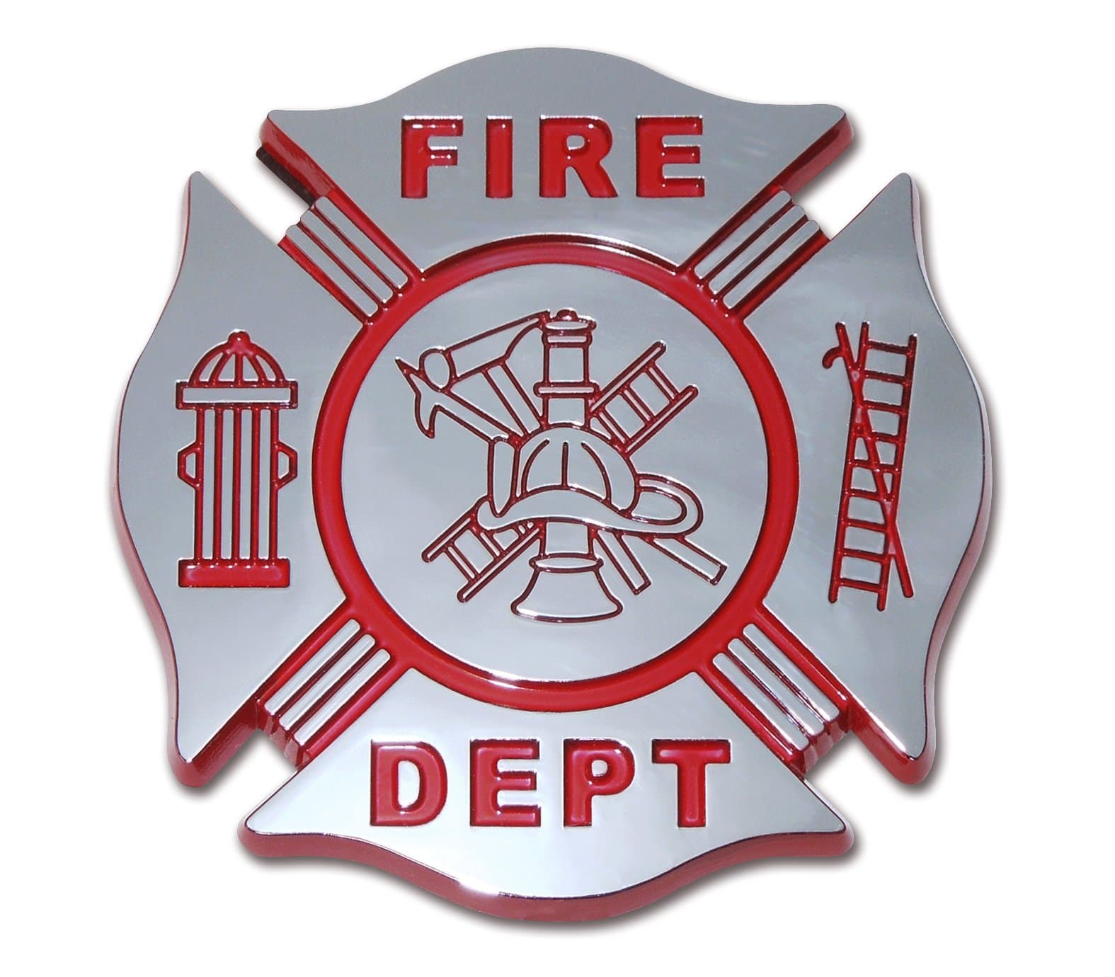 Firefighter Support Red Accent Chrome Auto Emblem
