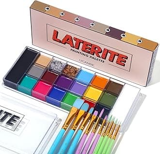 UCANBE20 Color Face Body Paint Oil Set Kit with 10PCS Paint Brushes, Super Big Black & White Pan+ Gold Silver Glitter, Face Painting Makeup Palette for Art Theater Halloween Parties Cosplay (Set B)