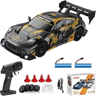 1:24 Scale RC Drift Car 4WD 2.4GHz 30KM/H High-Speed Racing Sports Toy Car with LED Lights, Racing and Drift Wheels (8606-Black)