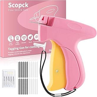 Stitch Gun for Clothes - Handheld Stitch Gun Quick Clothing Fixer - Mini Sewing Kit Micro Tagging Gun - Includes 6 Needle, 1000 Black Fasteners & 1000 White Fasteners (Pink-Yellow)