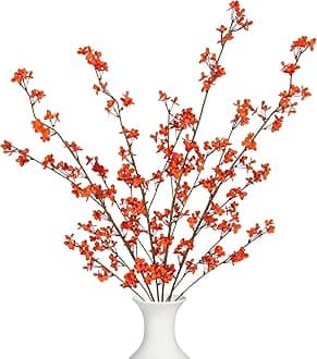 Ammyoo 4Pcs Fake Flowers Blossom Branches Artificial Flowers for Indoor Decor, Faux Long Stem Realistic Indoor Plants for Vase Wedding Home Office Bedroom Party Table Centerpieces Decor