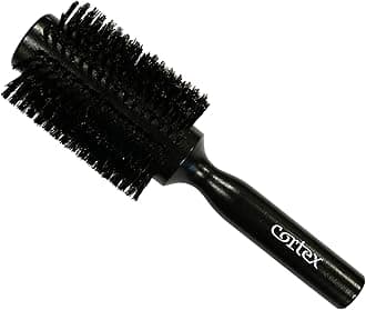 Boar Bristle Brush for Women and Men - Round Hair Brush for All Hair Types, Soft Bristles, 1.4" Barrel, Black (3")