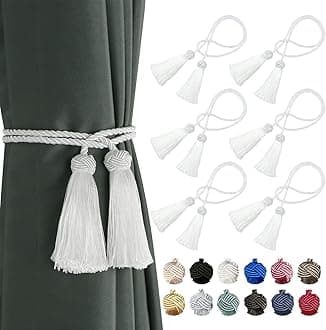 BEL AVENIR 6 Pack Curtain Handmade Tiebacks Decorative Curtain Holdbacks with Tassel (White, 6 Pack)