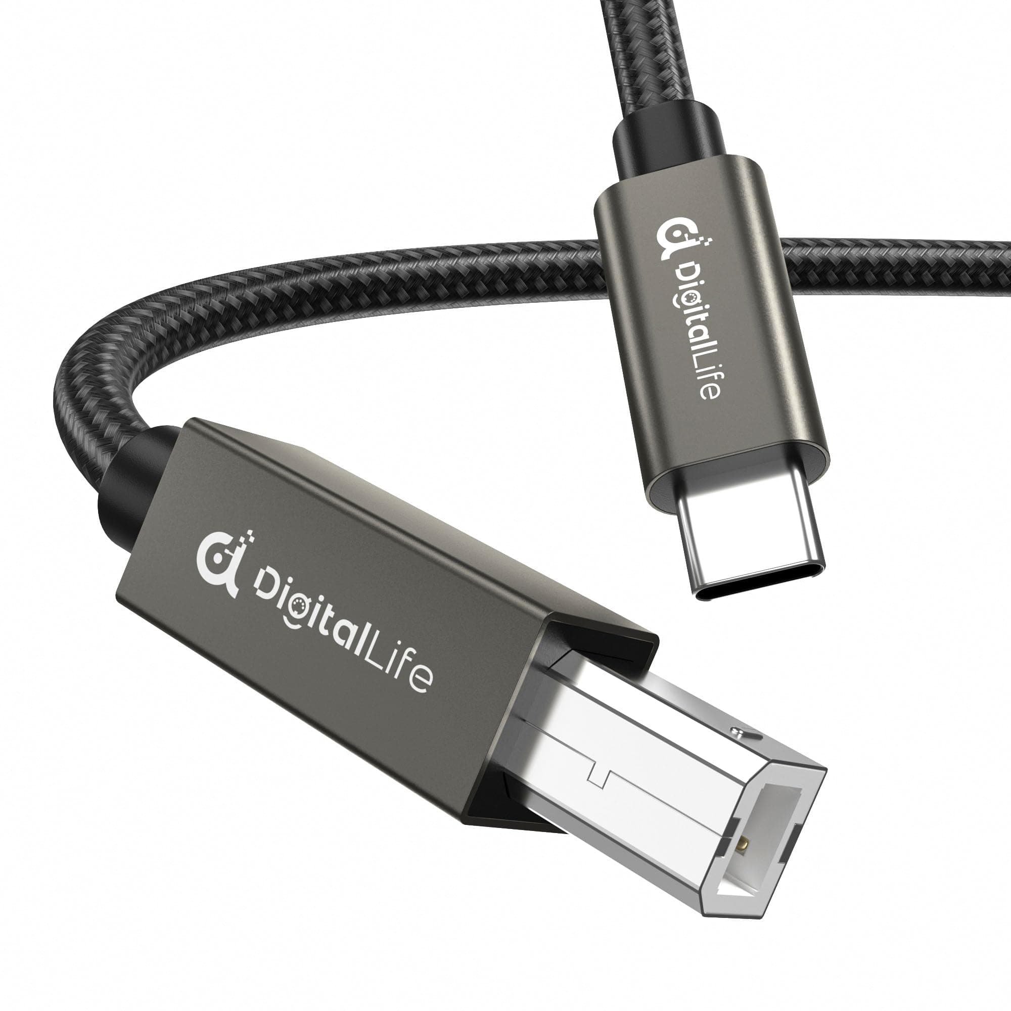 DigitalLife FlexMIDI Pro 2M USB-C to USB-B MIDI Cable for Piano Keyboard, MIDI Controller & Audio Interface, Compatible with Windows, macOS, Linux | Nylon Braided, MIDI-CB200-II
