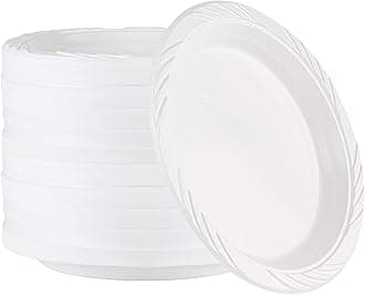 200 Count Disposable 9 Inch White Plastic Dinner Plates large