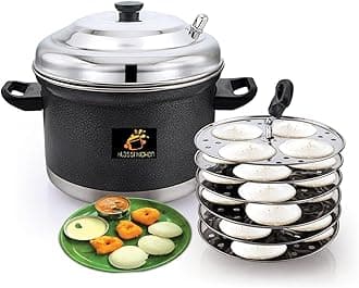 Stainless Steel Idli Cooker with 6 Plates | Heavy Duty Idli Maker with Bakelite Handle | Gas Stove & Induction Compatible | Steamer for Idli, Dhokla & Modak | Kitchen Cooking Accessories