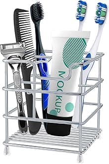 HYRIXDIRECTToothbrush Holder Stainless Steel Rustproof Bathroom Electric Toothbrush Holder Toothpaste Storage Organizer Stand for Vanity Countertops