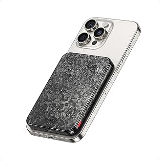 sharge CarbonMag Magsafe Power Bank Slim Magnetic Portable Charger 5000mAh, Lightweight Carbon Fiber 20W PD Fast Charging, Battery Pack for iPhone 17 Pro Max/16/15/14 Series Black