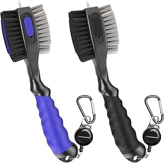 THIODOON 2 Pack Golf Club Brush and Groove Cleaner 2 ft Retractable Zipline Carabiner Oversized Golf Brush Head with Retractable Spike Comfortable Grip Golf Club Cleaner