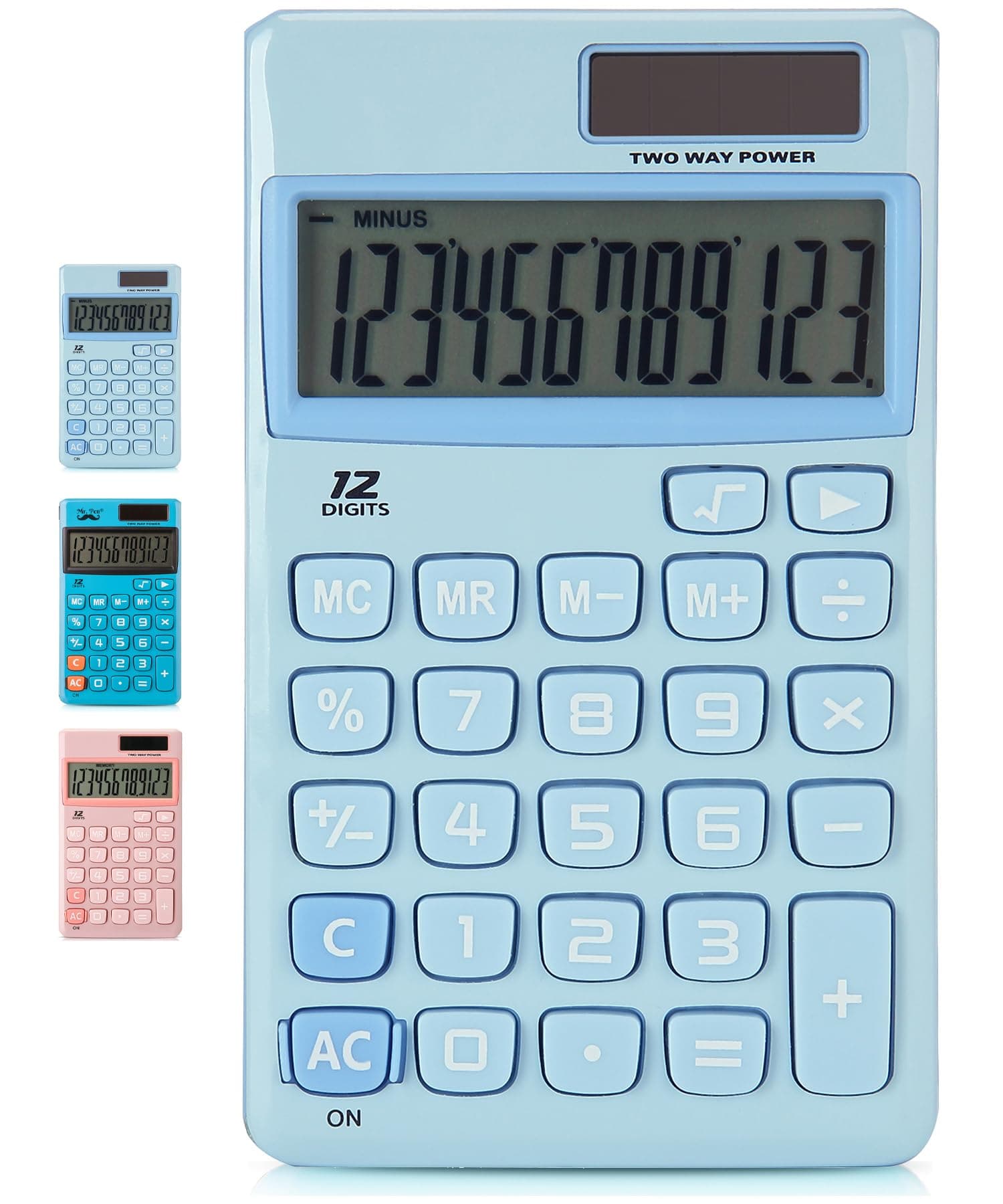 Mr. Pen- Standard Function Calculator, 12 Digits, Small Light Blue Solar Pocket Calculator, Simple Basic Office Handheld
