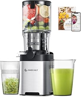 AMZCHEF Cold Press Juicer, Juicers Machines - 5.4" Large Feed Chute for Whole Fruits & Vegetables, Stainless Steel Slow Masticating Juice Easy to Clean, Large Auger, Triple Strainers